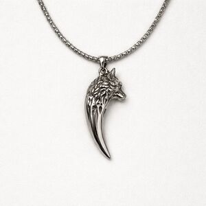 Silver Wolf Tooth Pendant Necklace J2